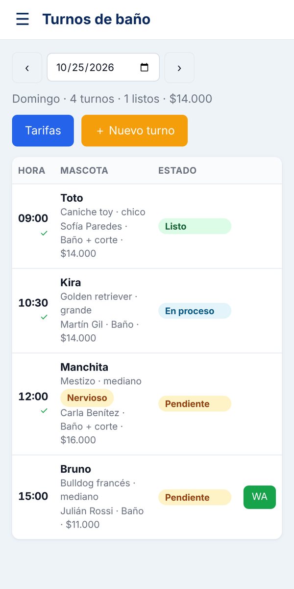 La agenda de turnos de VOXO vista en un celular